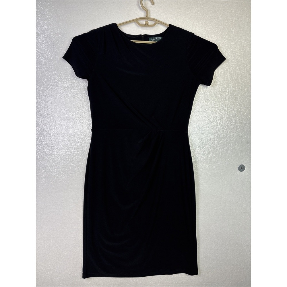 Lauren Ralph Lauren Dress Sz 10 Womens Black Short Sleeve Midi Office Wedding